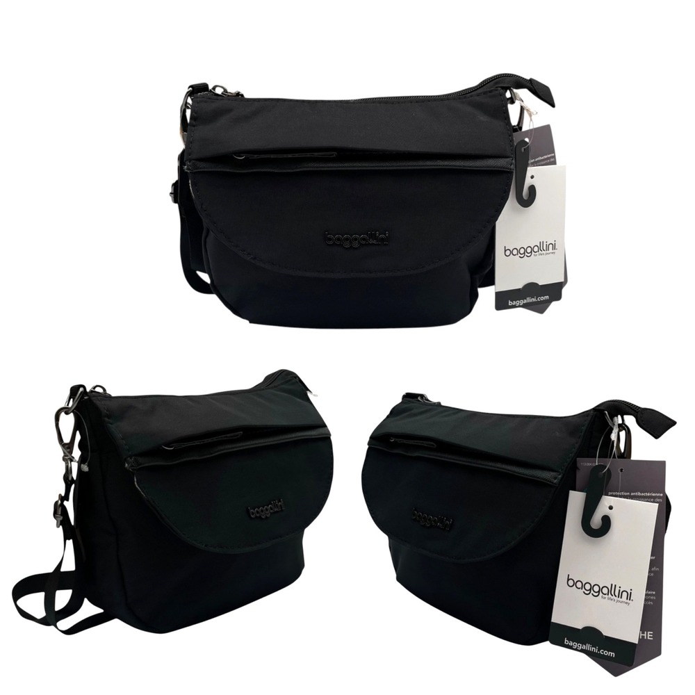 Baggallini Women's Pocket Crossbody 2.0 with RFID Bag Solid Black Small 9x7x3"